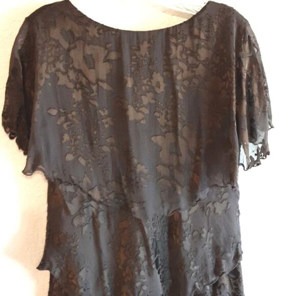 R & M Richards Vintage Brown 100% Silk Velvet Burnout Tiered Ruffled Dress 10 - Picture 6 of 9